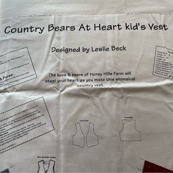 Kids Vest to Sew. County Bears at Heart  sizes 6-12 - Picture 2 of 5